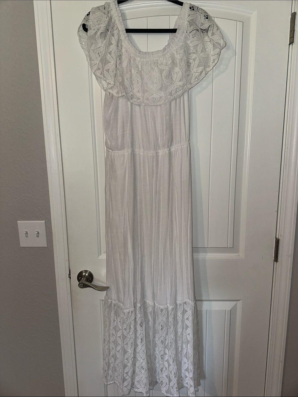 White Lace-Trim Maxi Dress